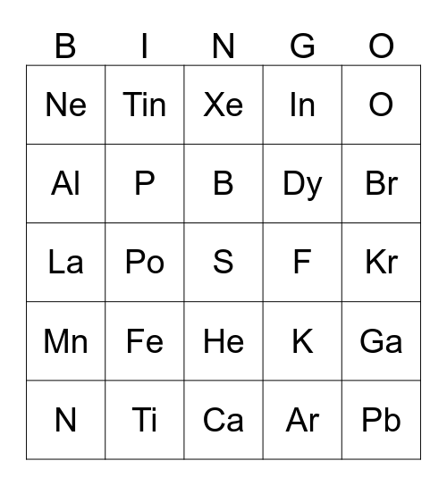 Science Bingo Card