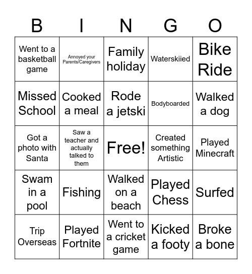 Holiday Bingo Card