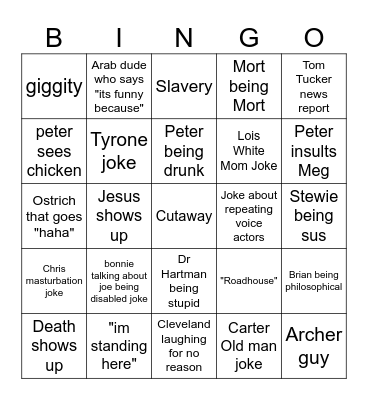 Family Guy Bingo Card