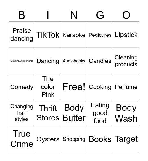 Zina’s Likes Bingo Card