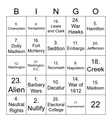 Jefferson Era! Bingo Card
