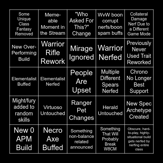 Balance Patch Bingo Card