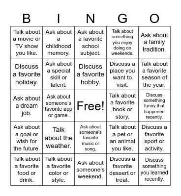 "Social Bingo" Bingo Card