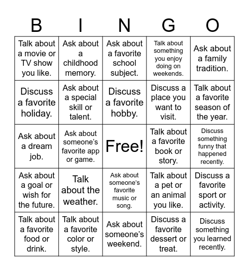 "Social Bingo" Bingo Card