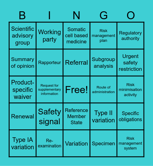 Regulatory Bingo Card