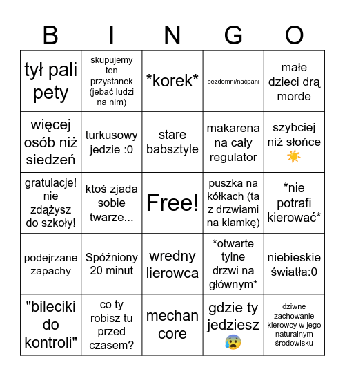 autobusowe bingo 2025 Bingo Card