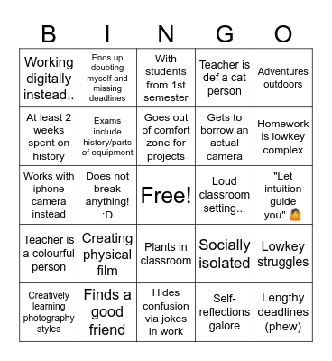 Photography Bingo Card