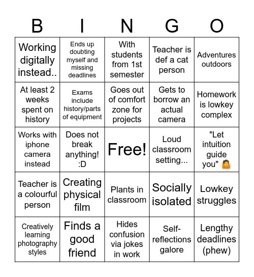 Photography Bingo Card