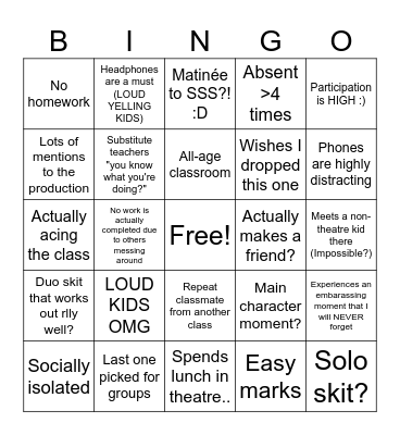 Drama Bingo Card