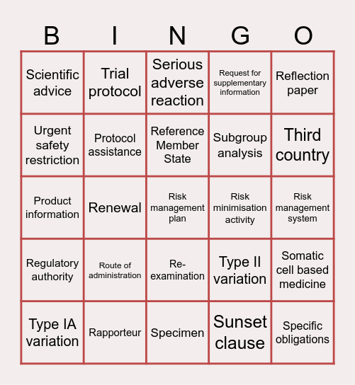 Regulatory Bingo Card