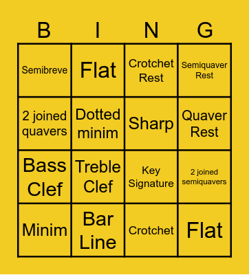 Musical Symbol Bingo Card