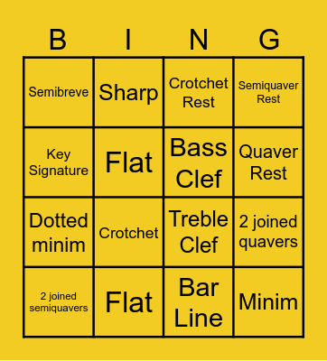 Musical Symbol Bingo Card
