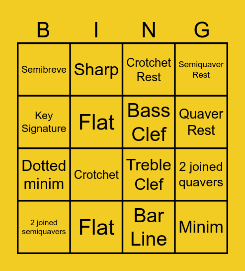 Musical Symbol Bingo Card