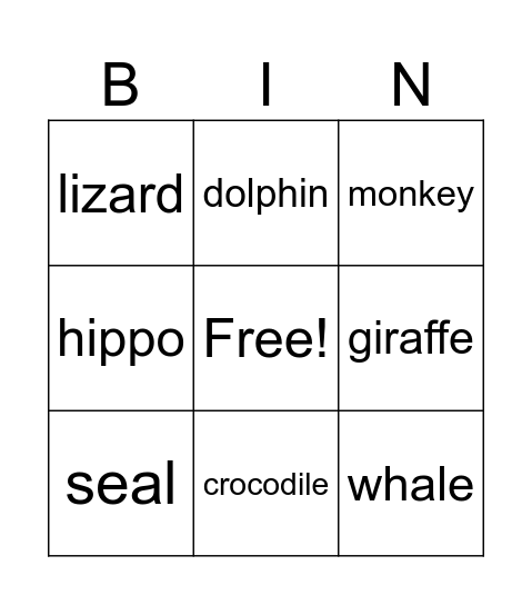 Funny animals Bingo Card