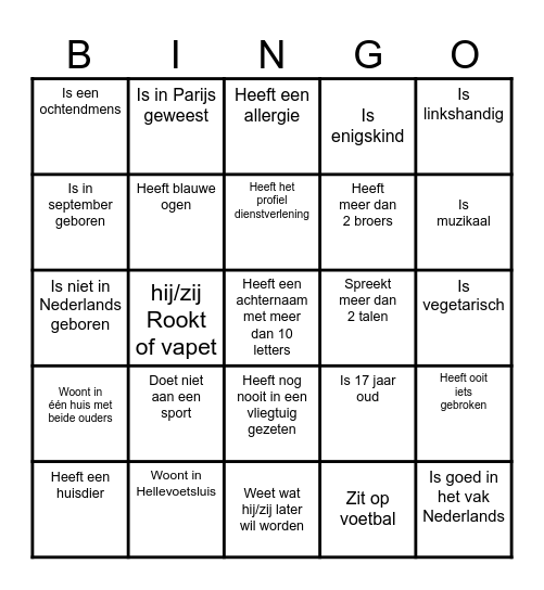 Kennismakingsbingo Card