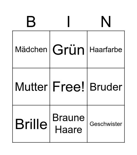 Deutsch Bingo Card