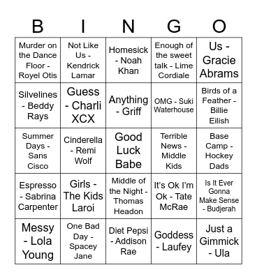 Hottest 100 Bingo Card