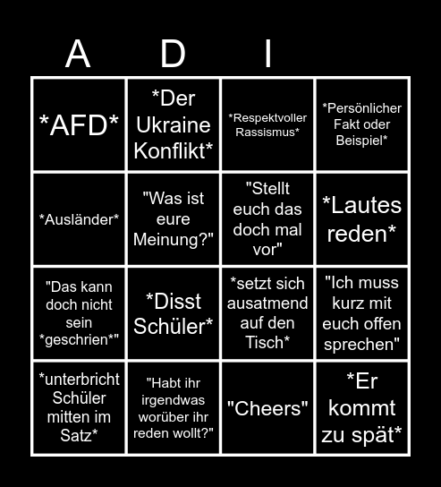 ADI Bingo Card