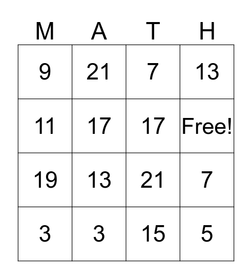 Doubles Plus One! Bingo Card