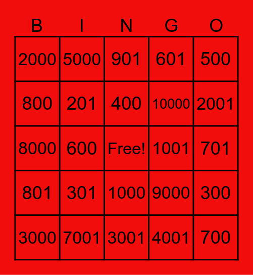 Los números 101-1.000.000 Bingo Card