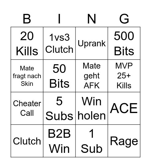 Valorant Bingo Card