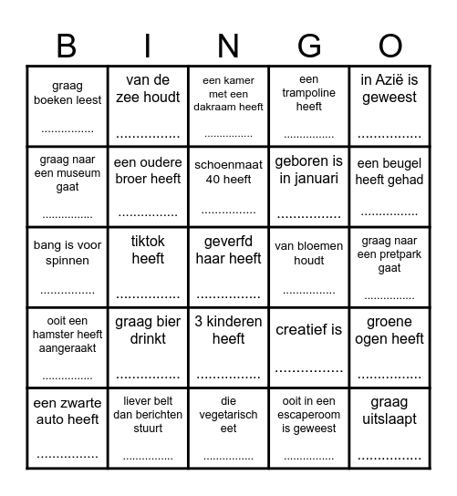 Zoek iemand die... Bingo Card