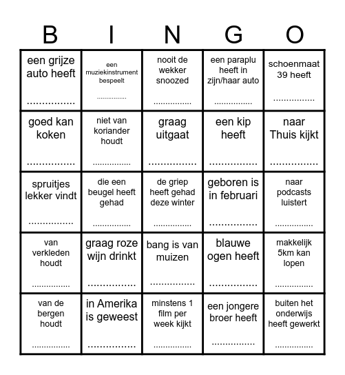 Zoek iemand die... Bingo Card
