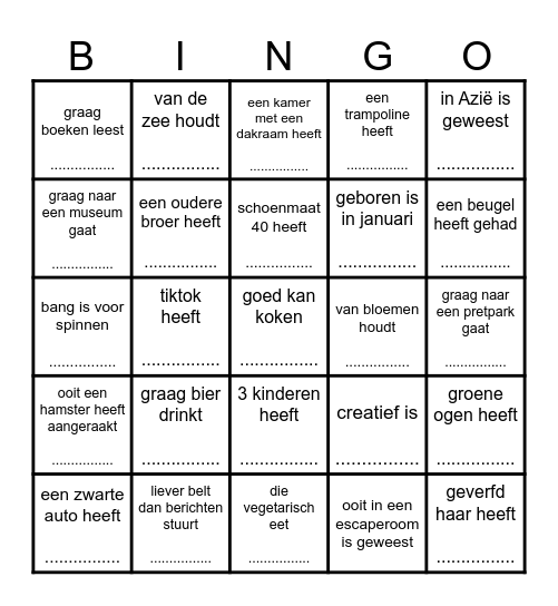 Zoek iemand die... Bingo Card