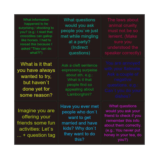 Question forms Bingo Card