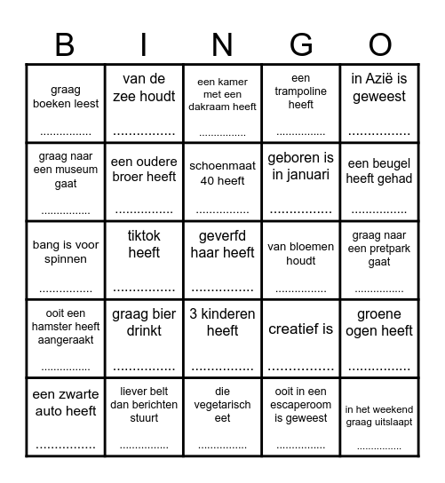 Zoek iemand die... Bingo Card