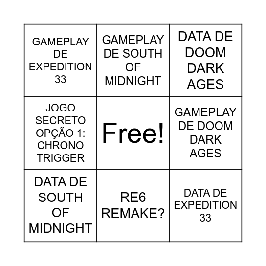 XBOX DEV DIRECT 25 Bingo Card