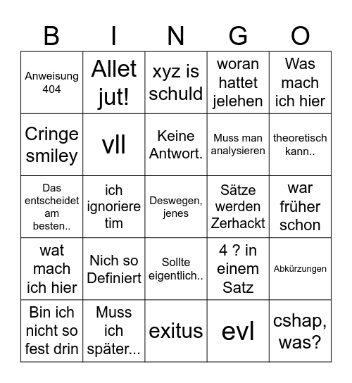 Wallah Kriese Bingo Card