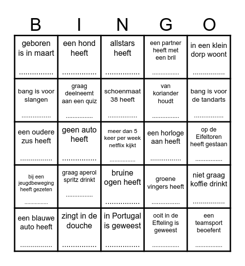 Zoek iemand die... Bingo Card