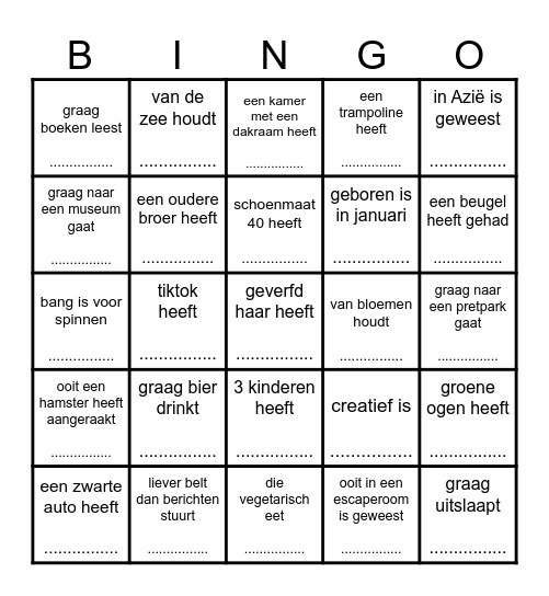 Zoek iemand die... Bingo Card