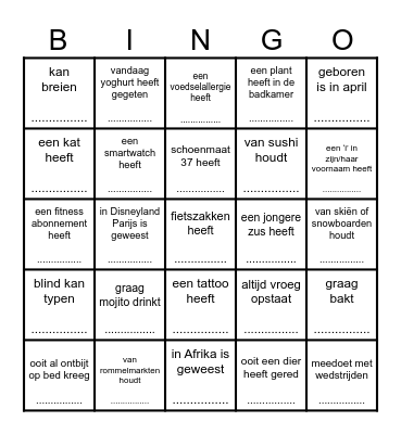 Zoek iemand die... Bingo Card