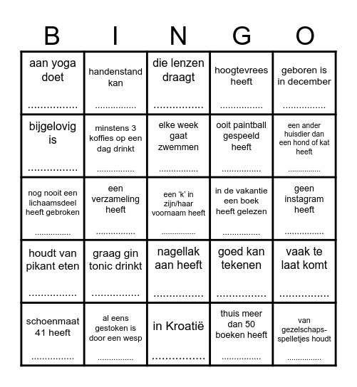 Zoek iemand die... Bingo Card