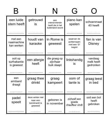 Zoek iemand die... Bingo Card