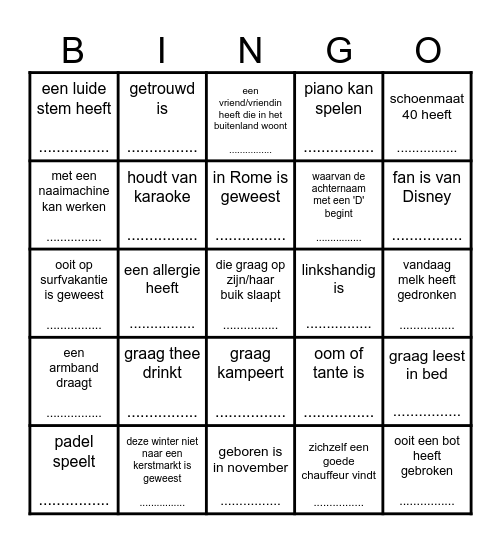 Zoek iemand die... Bingo Card