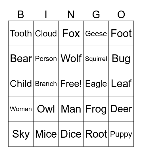 Irregular Mix Bingo Card