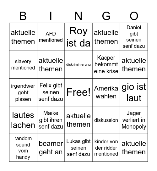 GL Ridder Bingo Card