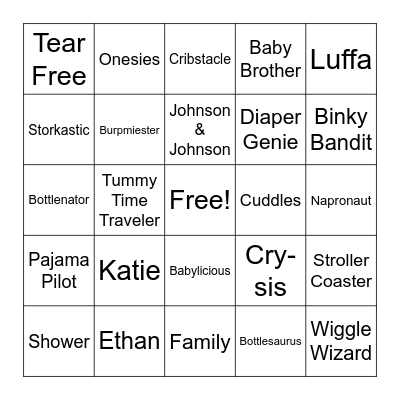 Katie's Baby Shower Bingo Card