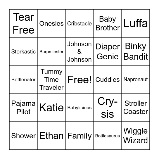 Katie's Baby Shower Bingo Card