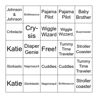 Katie's Baby Shower Bingo Card