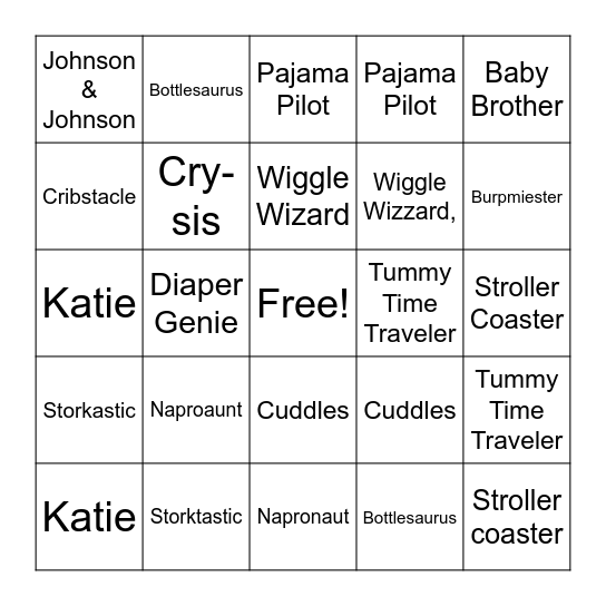 Katie's Baby Shower Bingo Card