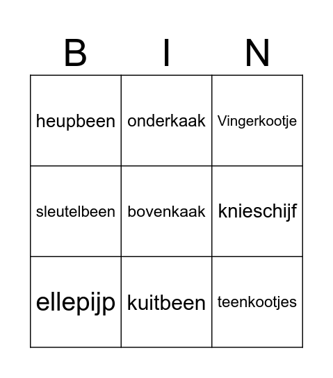 Het skelet Bingo Card