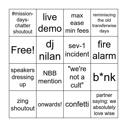 mission possible bingo Card