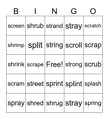 3 consonant blends Bingo Card