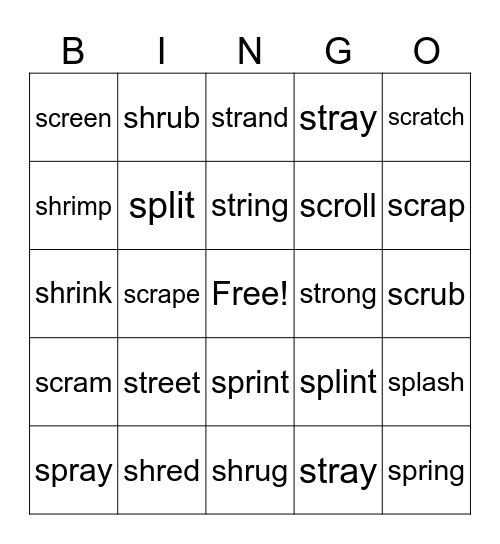 3 consonant blends Bingo Card