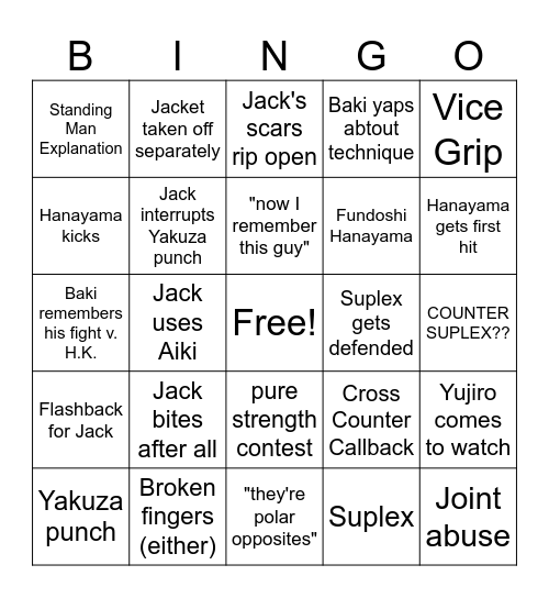 Jack vs. Hanayama Bingo Card