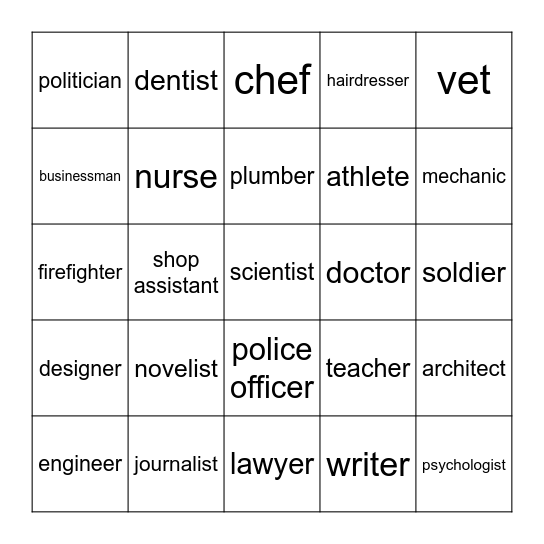 Jobs Bingo Card